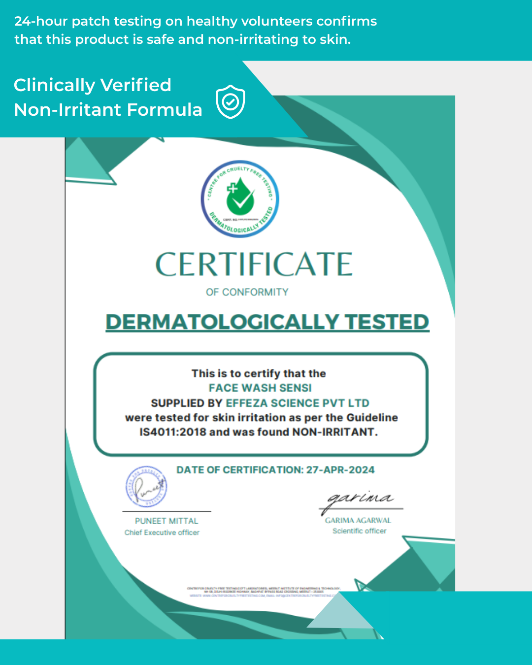 Dermatologist test report for safety 