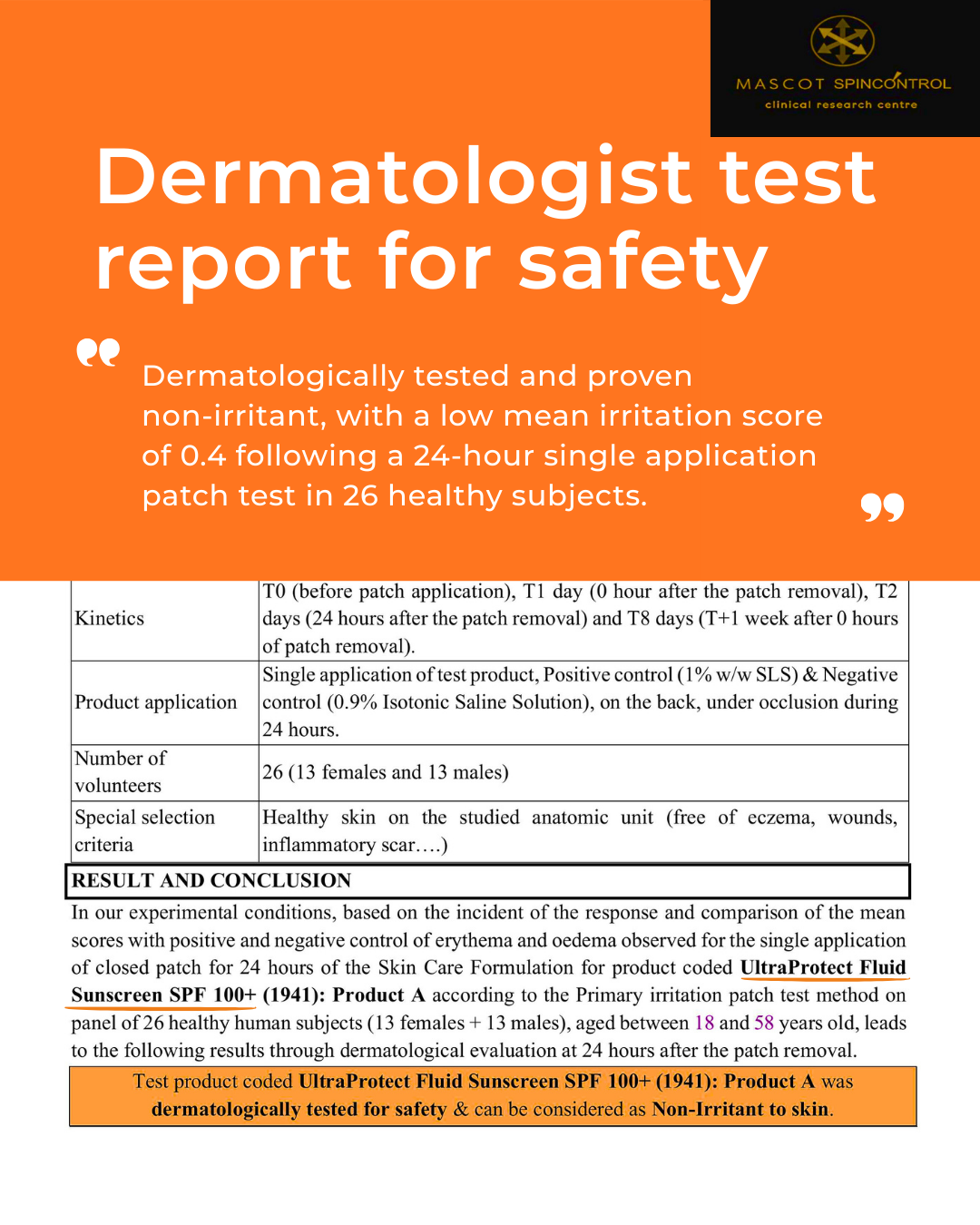 UltraProtect Fluid Sunscreen Dermat Test