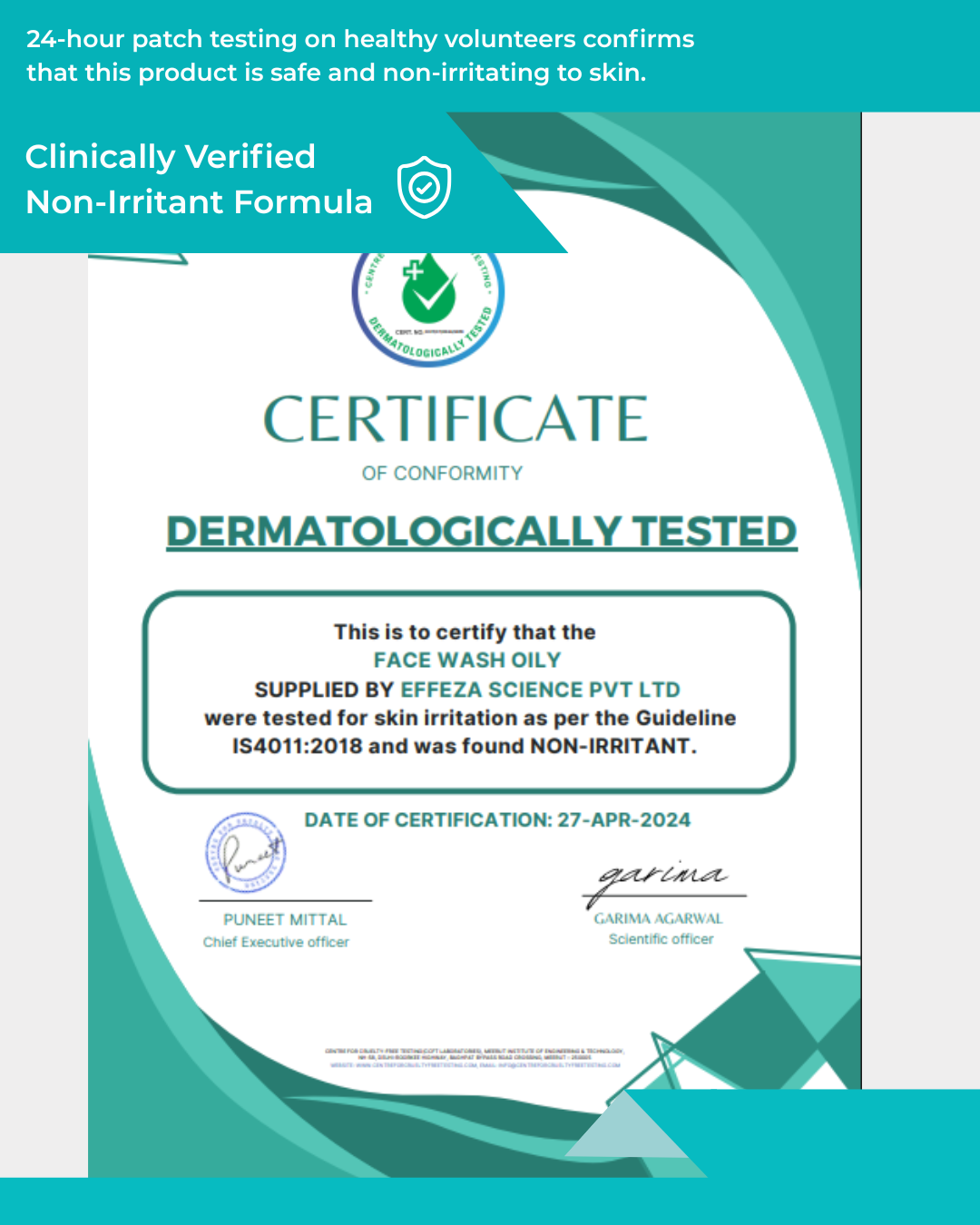 Dermatologist test report for safety 