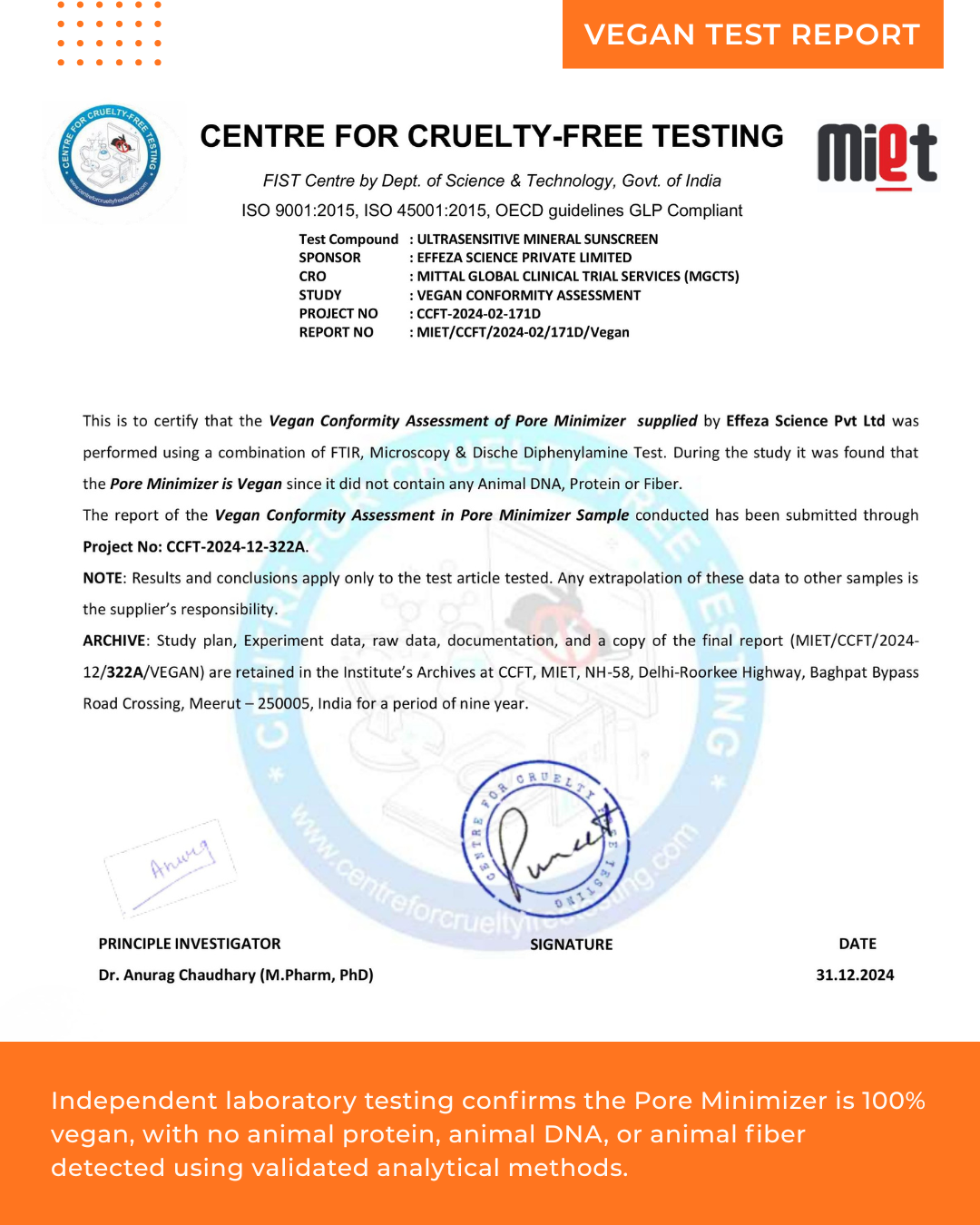 Vegan Test Pore Minimizer